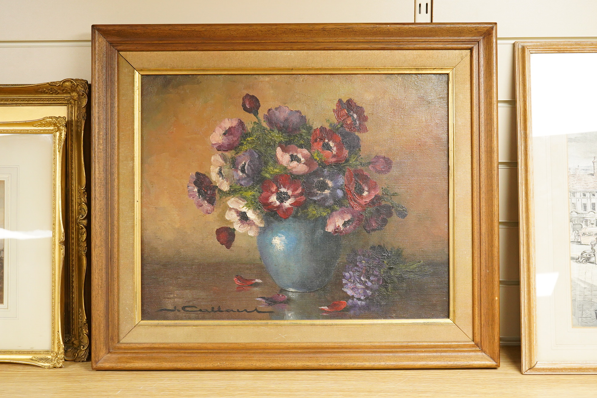 J. Callani(?), still life of flowers in a vase, signed, oil on canvas, 39 x 49cm